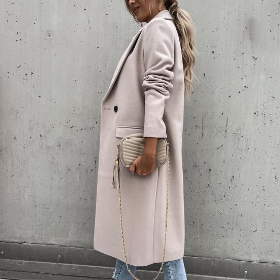 Elegante giacca lunga da donna con colletto, manica lunga, bottoni, soprabito invernale per ufficio