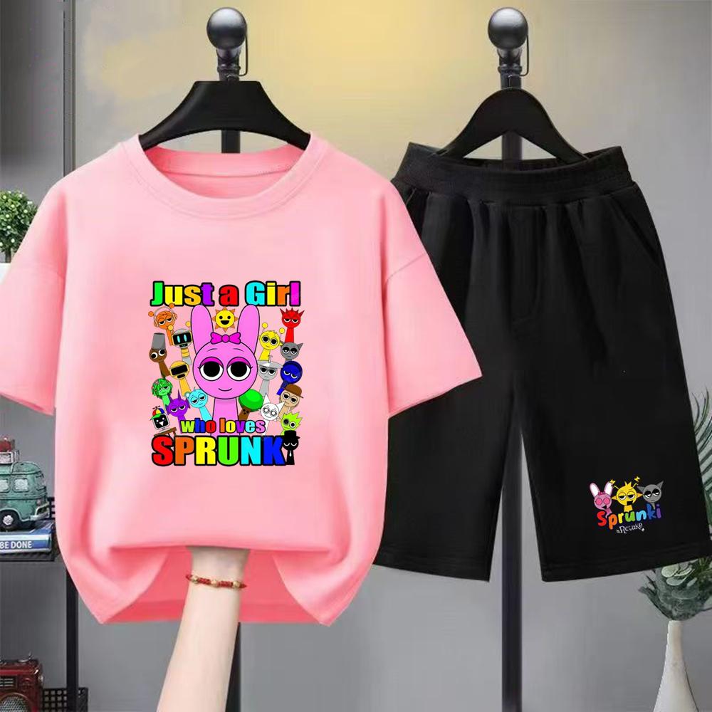 Summer Clothes Boys Girls Age 3-12 Tee+shorts suit Children Short Sleeve T-shirts Child  Casual Pink Black Fashion Game graphics