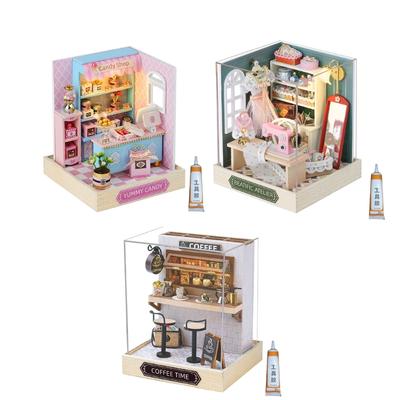 Wood Atelier Insert Candy Shop Model Dollhouses with Light Unique Craft Build Your Own Shop Model Craft