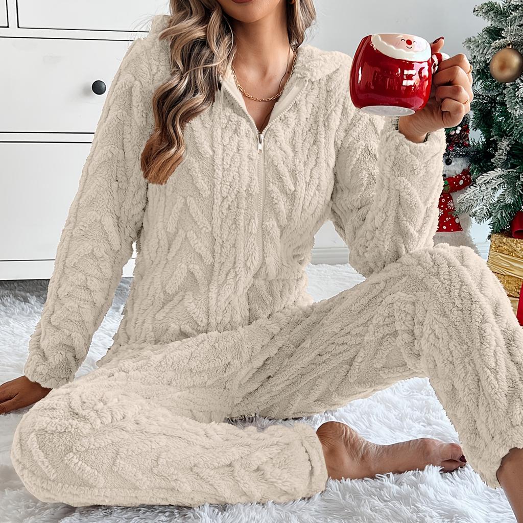 Women's Fashion Solid-Color Homewear Plush Comfortable One-Piece Pajama