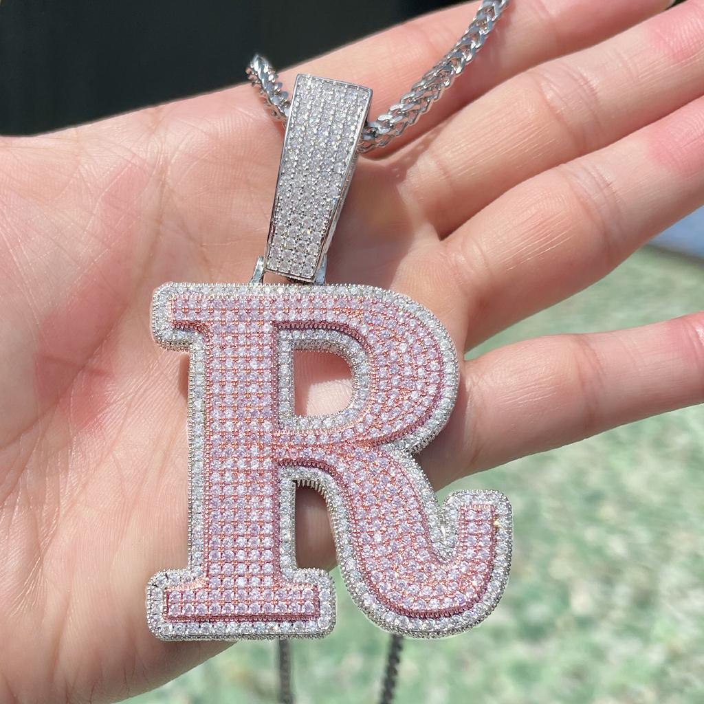 THE BLING KING Big Bold Single Letter Pendant Initial Letter A-Z Micro Paved Out 5A Cubic Zirconia Charm Necklace Hiphop Jewelry