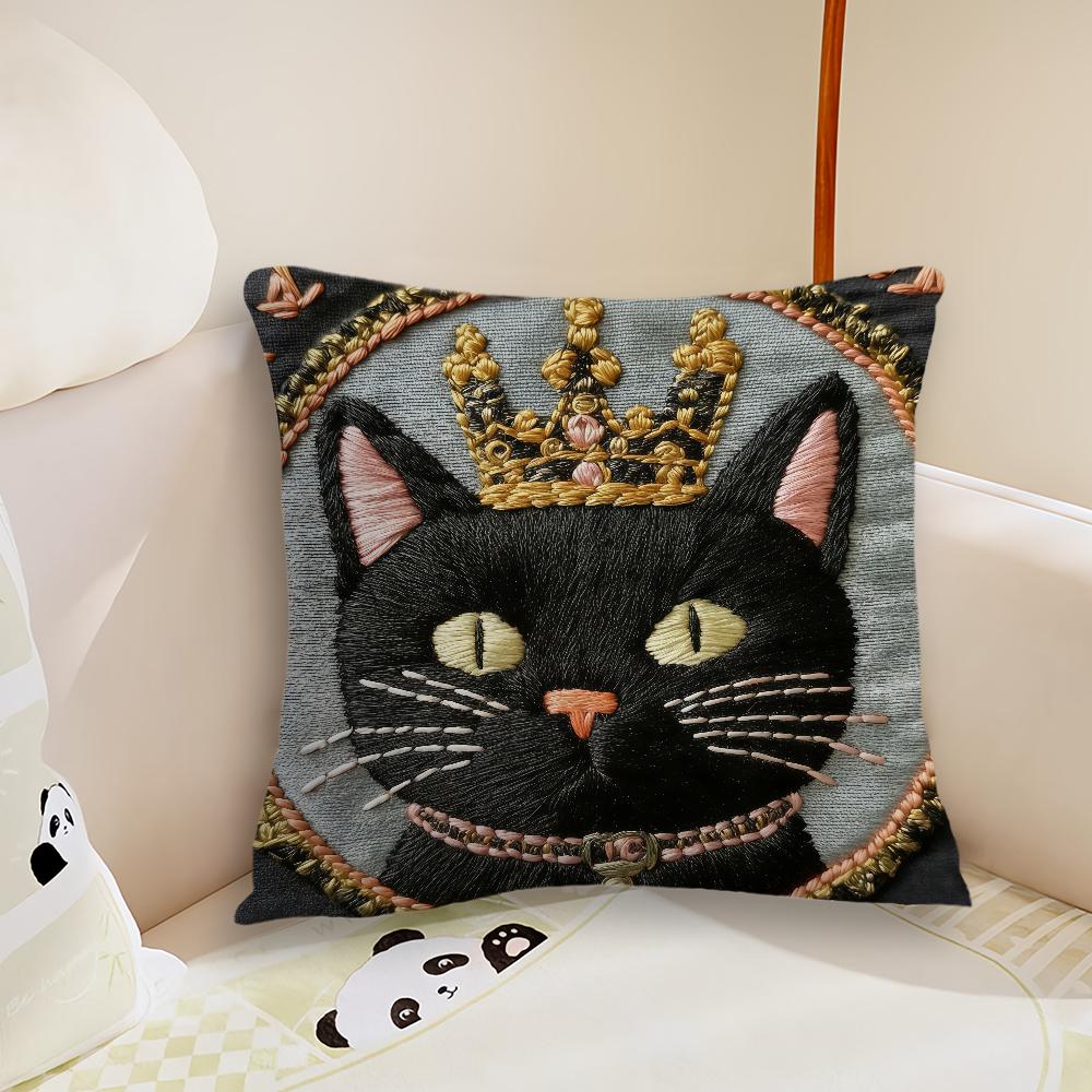 Black Cat Blue Crown Cushion Cover Pillow Case Plush Fabric Soft Double Sided Print Sofa Cushion Cover Throw Pillow Covers