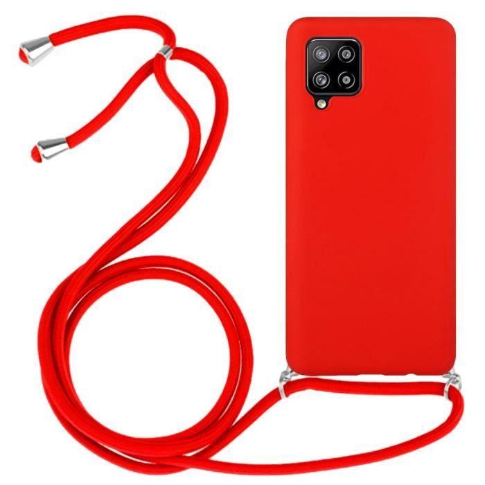 Coque de Protection - PROSHOP - Samsung Galaxy A42 - Silicone Rouge - Souple - Avec Collier Cordon