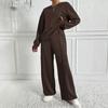 Completo due pezzi da donna casual con scollo rotondo e maniche lunghe, felpa e pantaloni a gamba larga, moda autunno inverno da donna, outfit da ufficio