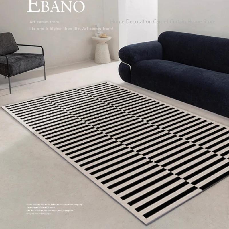 Simple Black Stripe Living Room Decoration Carpet Ins Nordic Bedroom Bedside Plush Non-slip Mat Luxury Study Cloakroom Soft Rug