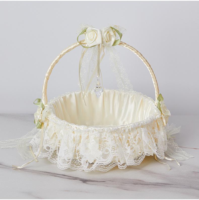European Style Milky White Flower Girl Basket for Weddings