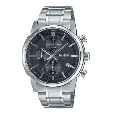 Standart Analog Kronograf Paslanmaz Çelik Siyah Kadran Quartz MTP-E510D-1A1V Erkek Saati