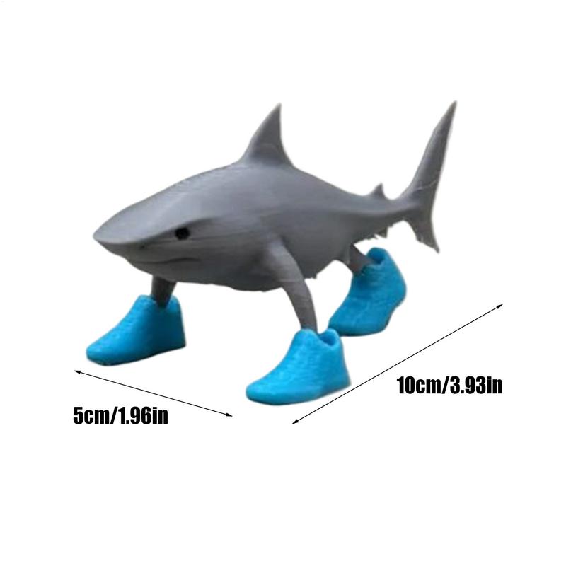 3D Printed Shark with Shoes Figure Creative Decorative Ornaments Cartoon Desktop Decoration Model for Kids Adults Gifts