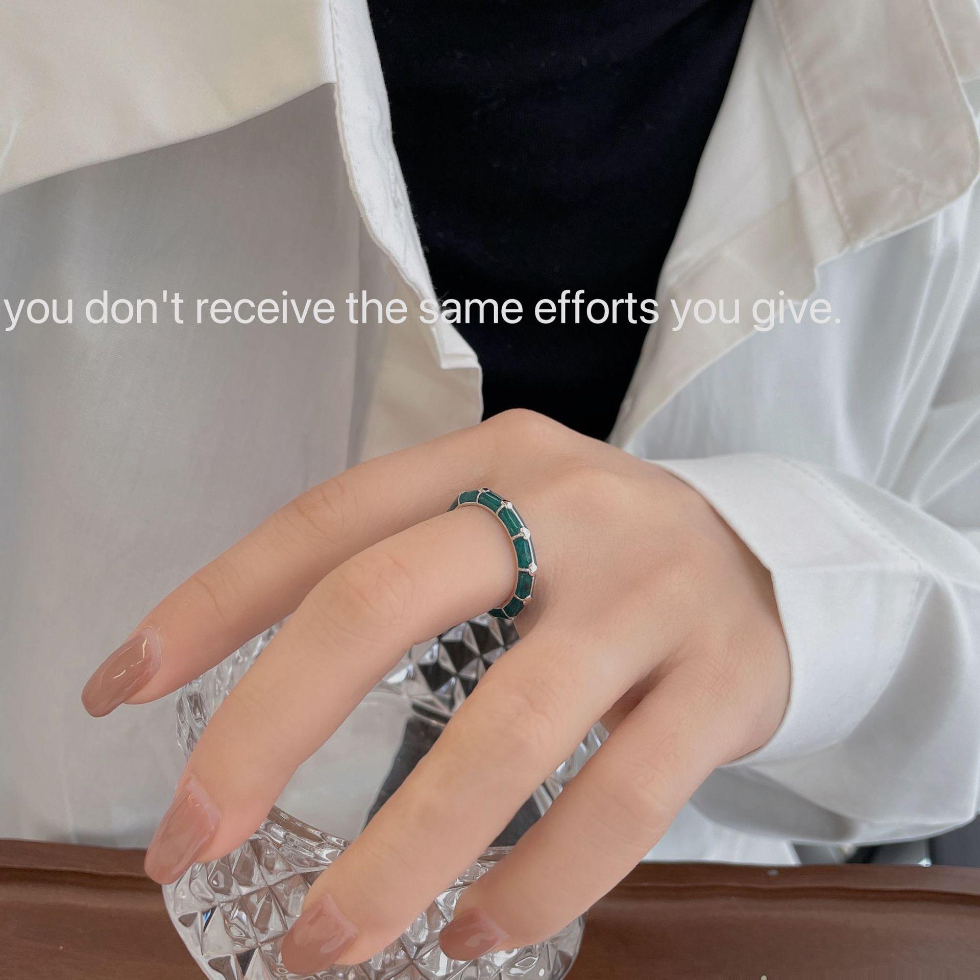 

Кольцо в корейском стиле из стерлингового серебра S925 с эмалью, открытое сердце, шахматка, для женщин темно-зеленого