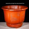 Large Red Ceramic Planter with Plum Blossom Design