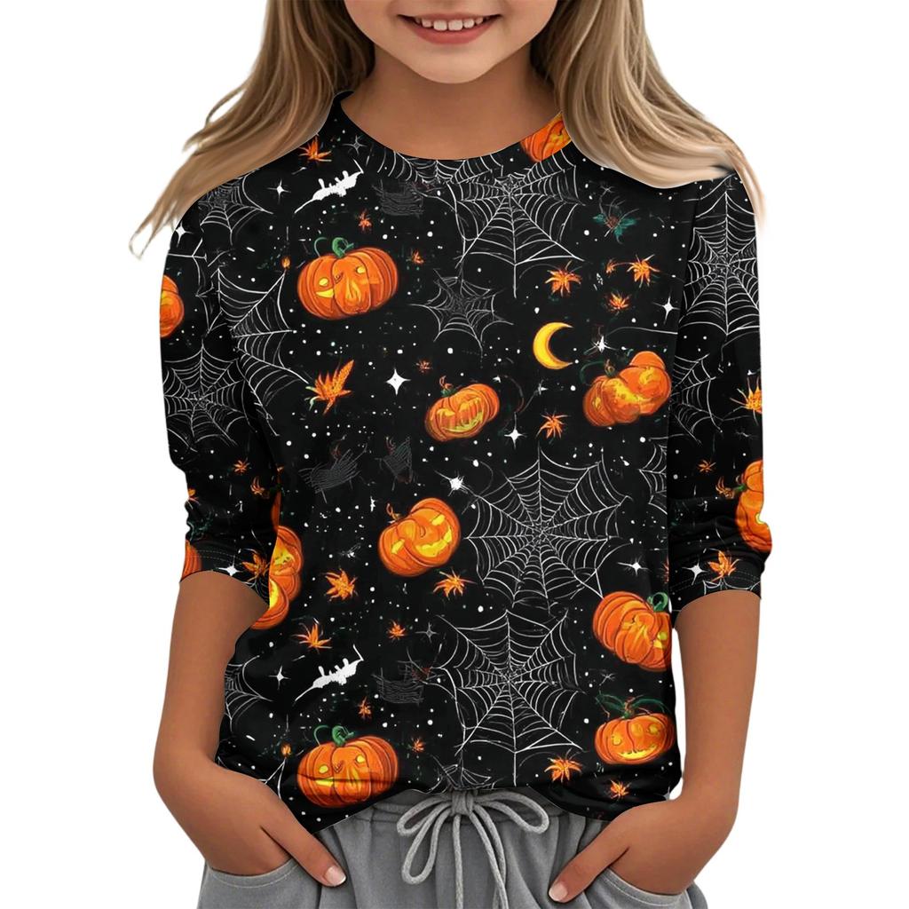 Children's Casual Three-quarter Sleeve Round Neck Top