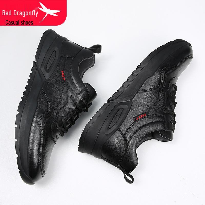 Red Dragonfly Men's Casual Waterproof Leather Sports Shoes for Autumn and Spring