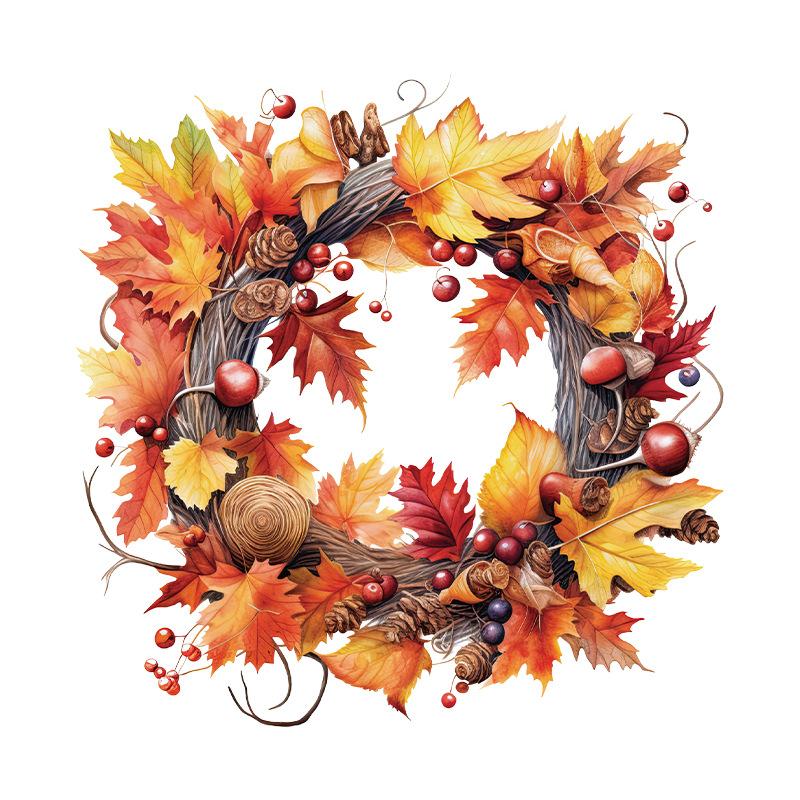 Wall Stickers Maple Leaf Circle Autumn Thanksgiving Day Decoration Toilet Bedroom Door Decoration Self Adhesive Decals