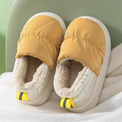 Kids' Waterproof Non-Slip Slippers: Cozy Cotton, Closed-Heel, Thick Soft Sole, Velvet-Lined for Winter Warmth.