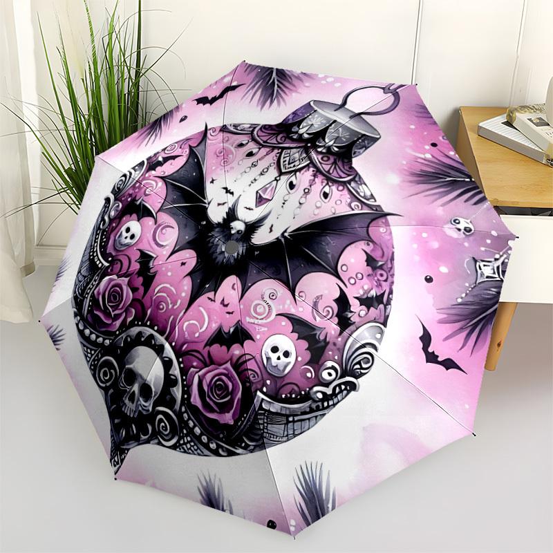1pc Halloween Bat Automatic Folding Umbrella, Sturdy And Durable Automatic Folding Umbrella with 8 Ribs, Convenient for Outdoor Use190