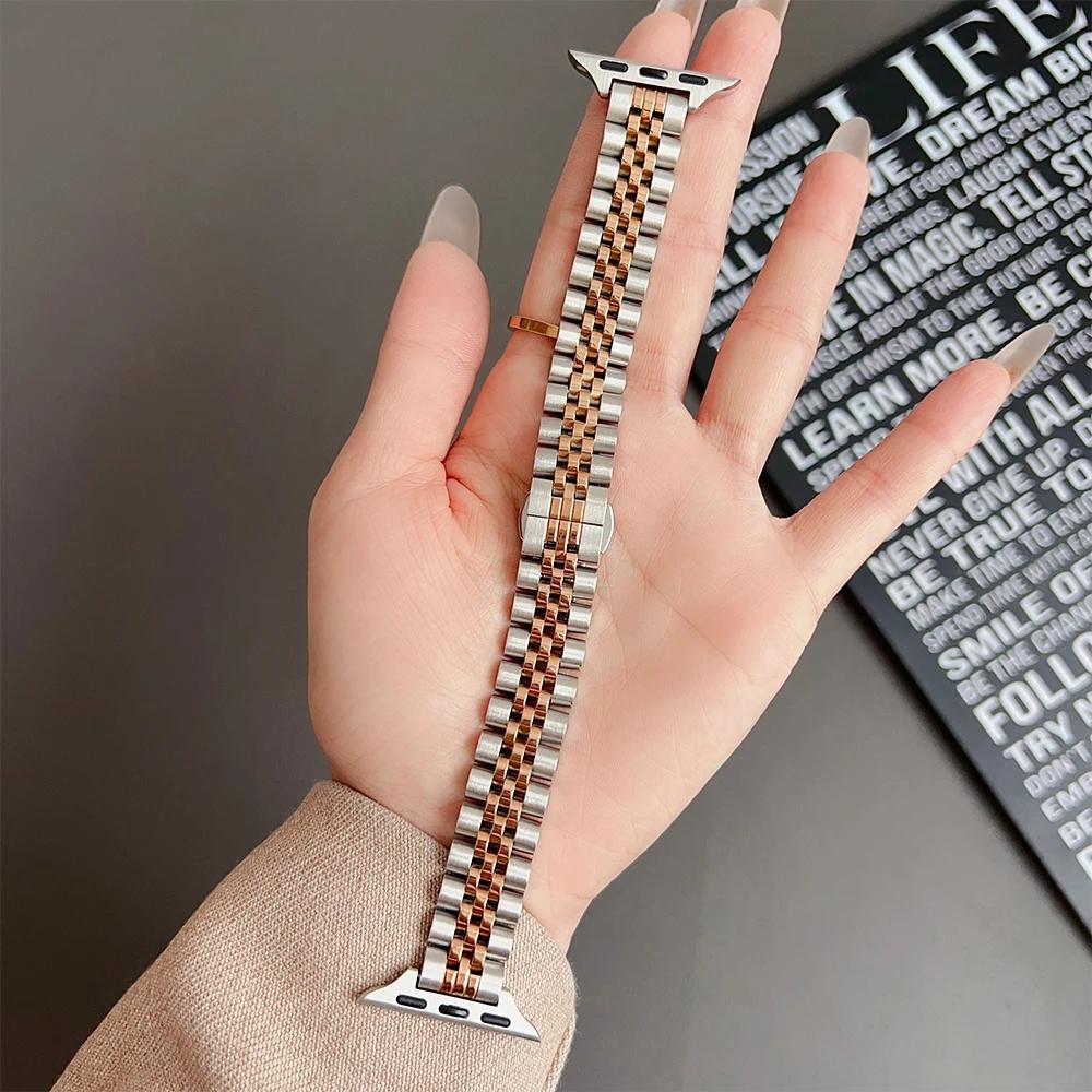 Women Slim Straps for Apple Watch Ultra 2 49mm 10 46mm 42mm Stainless Steel Band Iwatch Series 9 8 7 6 5 SE 41mm 40 45mm 44 38mm