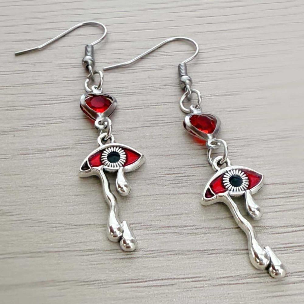 Gothic Darkly Magic Ghost Red Eye Heart-shaped Dangle Earrings for Woman Halloween Original Design Jewelry Accessories Colorfast