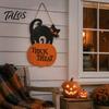 Festive Gift for Friends Halloween Wooden Door Sign, Black Cat And Pumpkin Plaque, Rustic Farmhouse Wall Art Hanging Decor Holiday Party Indoor