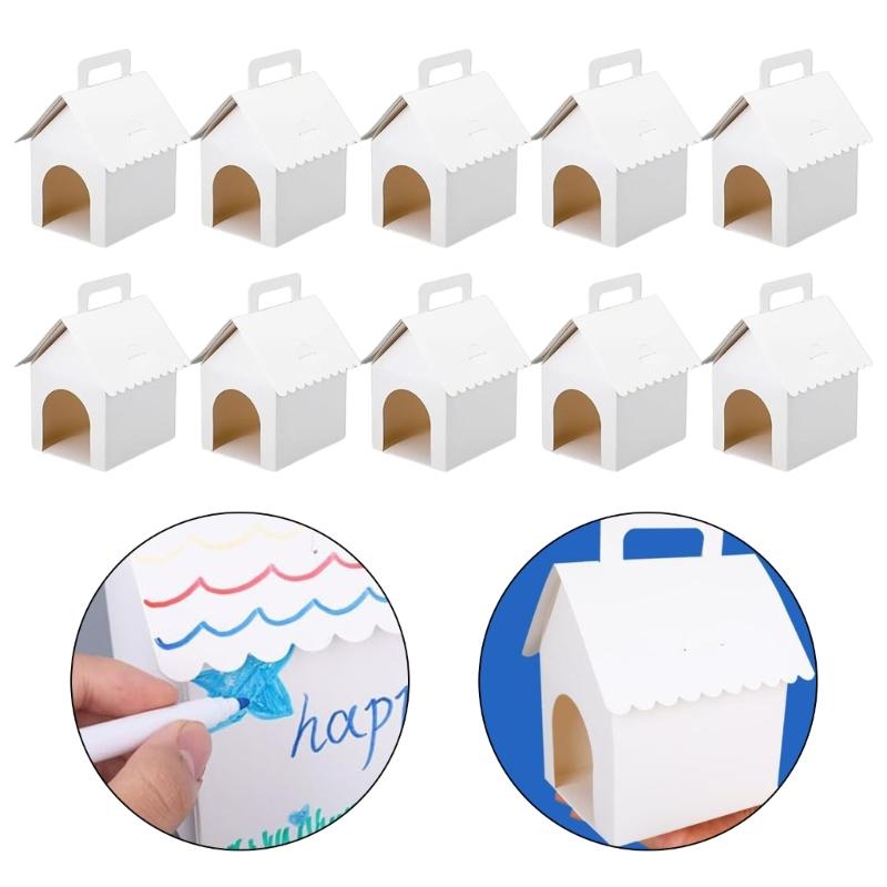 Pack Of 10 White Dog House Shape Gift Boxes Premium Cardstock Holiday Packaging Containers For Parties And Celebration