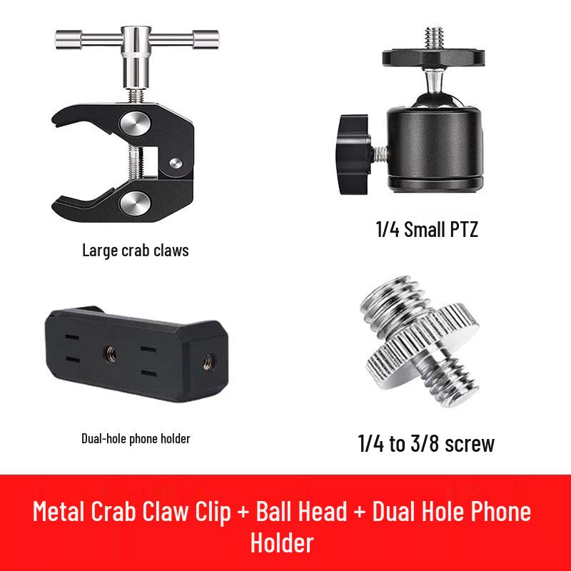 Mobile Live Streaming Stand with Metal Extension, Rotating Ball Head & Double 1/4 Clip - Multi-functional Desktop Magic Arm.