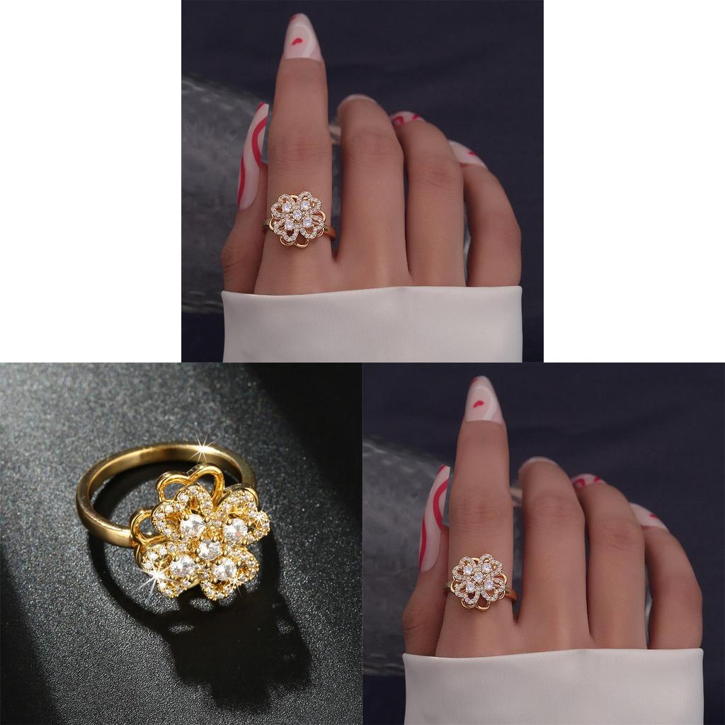 Blütenblatt Kupfer Schmuck Damen Drehbarer Ring Mit Galvanisierter Oberfläche Für Modeaccessoires