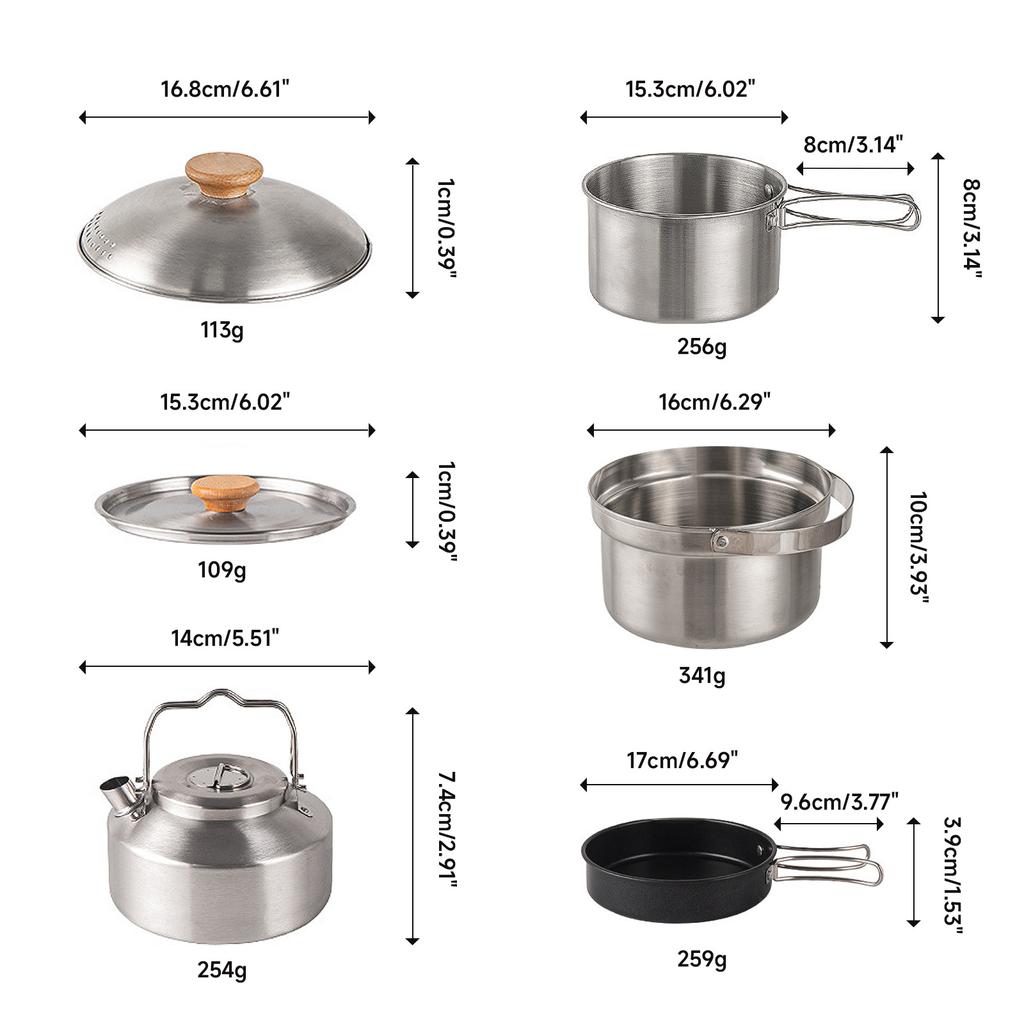 Stainless Steel Camping Cookware Utensils With Storage Bag Cookware Pot Cooking Outdoor Tableware Easy to Use and Clean