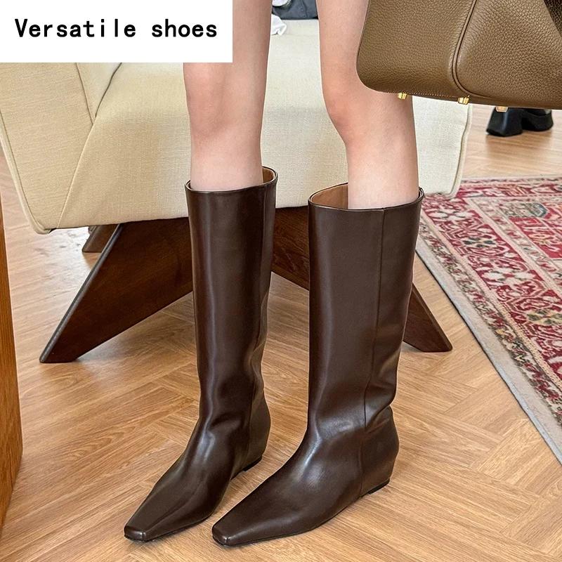 Designer Street Style Women Knee High Boots Fashion Slip On Internal Eevation Ladies Concise Long Botas De Mujer