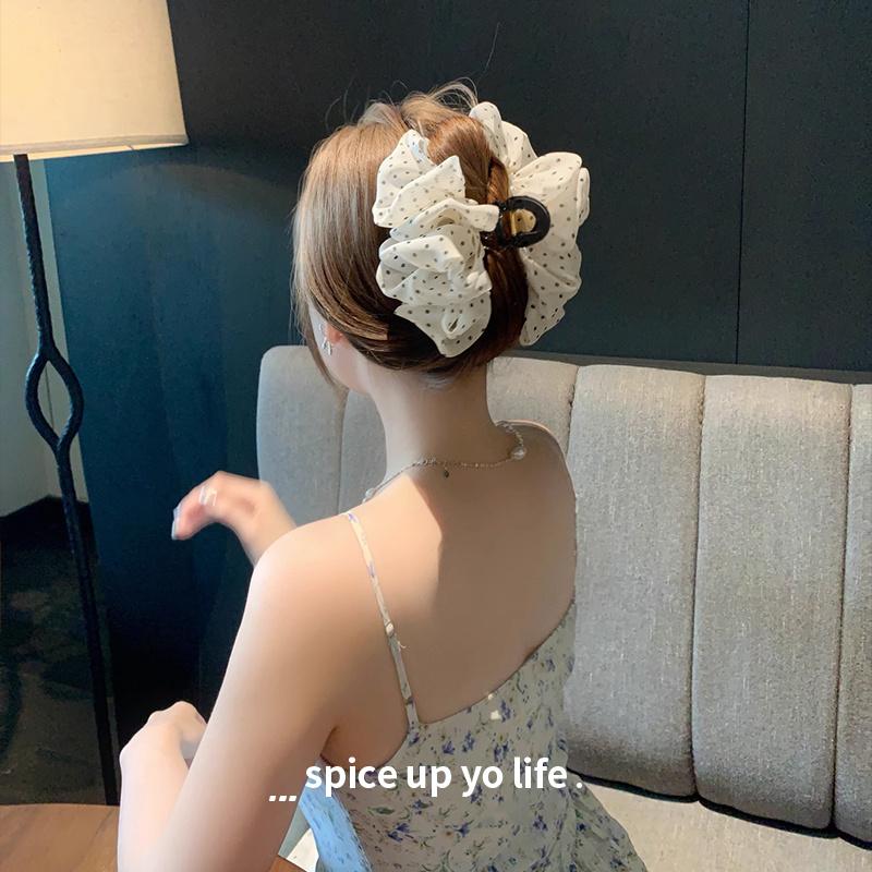 Elegant Large Polka Dot Claw Clip, Cloud-Shaped Hair Claw With Bow For Half-Up Hairstyles, Premium Back Hair Clip