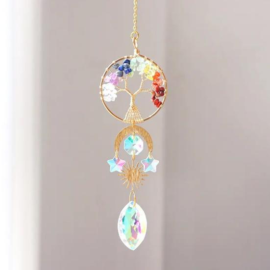 Tree of Life Faux Crystal Suncatcher, Colorful Prism Drop Pendant, Window Hanging Rainbow Maker Ornament for Indoor Outdoor Decor