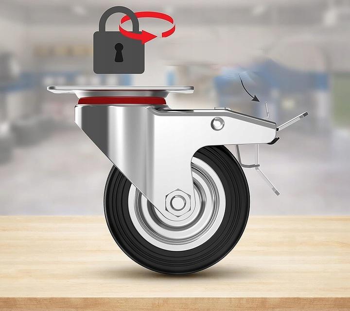 Swivel casters 75mm metal rubber wheels set of 4 for trolleys with brake