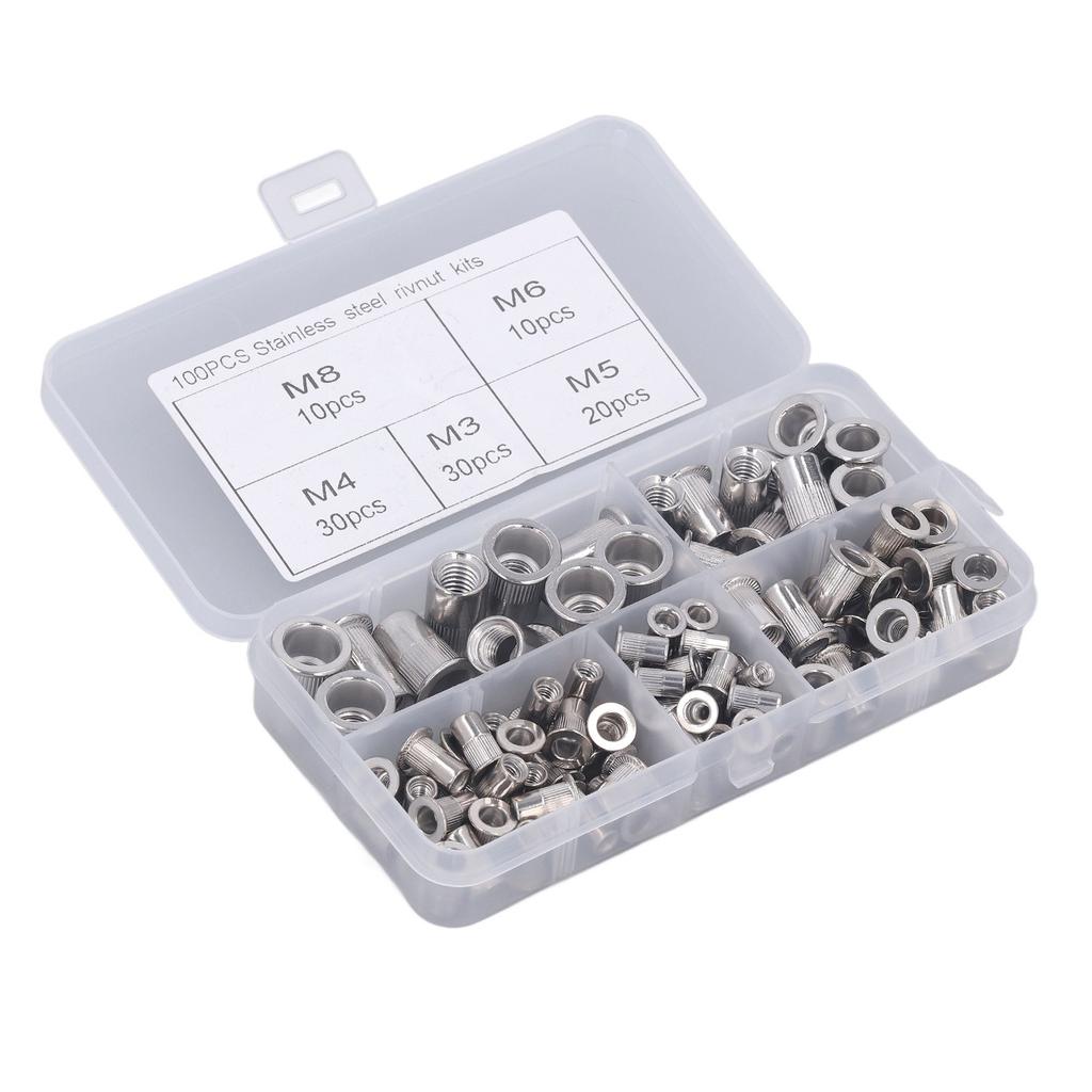 100Pcs Rivet Nut Flat Round Head Knurled M3 M4 M5 M6 M8 Aluminum Alloy Fastener for Vehicle