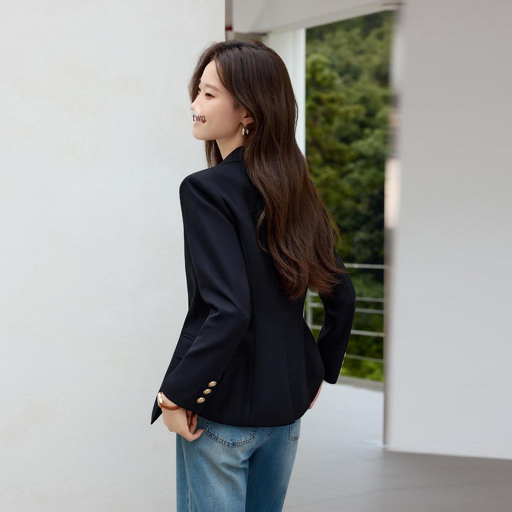 2025 Women's Slim Fit Black Blazer: High-End, Petite, Casual Suit for Spring and Autumn