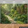 2D Suburban Backyard Trellis Fence Mixed Shrub Plant Photo Background Cloth