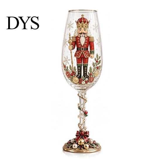 Unique Christmas Home Decor Nutcracker Champagne Glass, 350ml Hand Painted Holiday Wine High Borosilicate Glassware Decorative Drinkware for