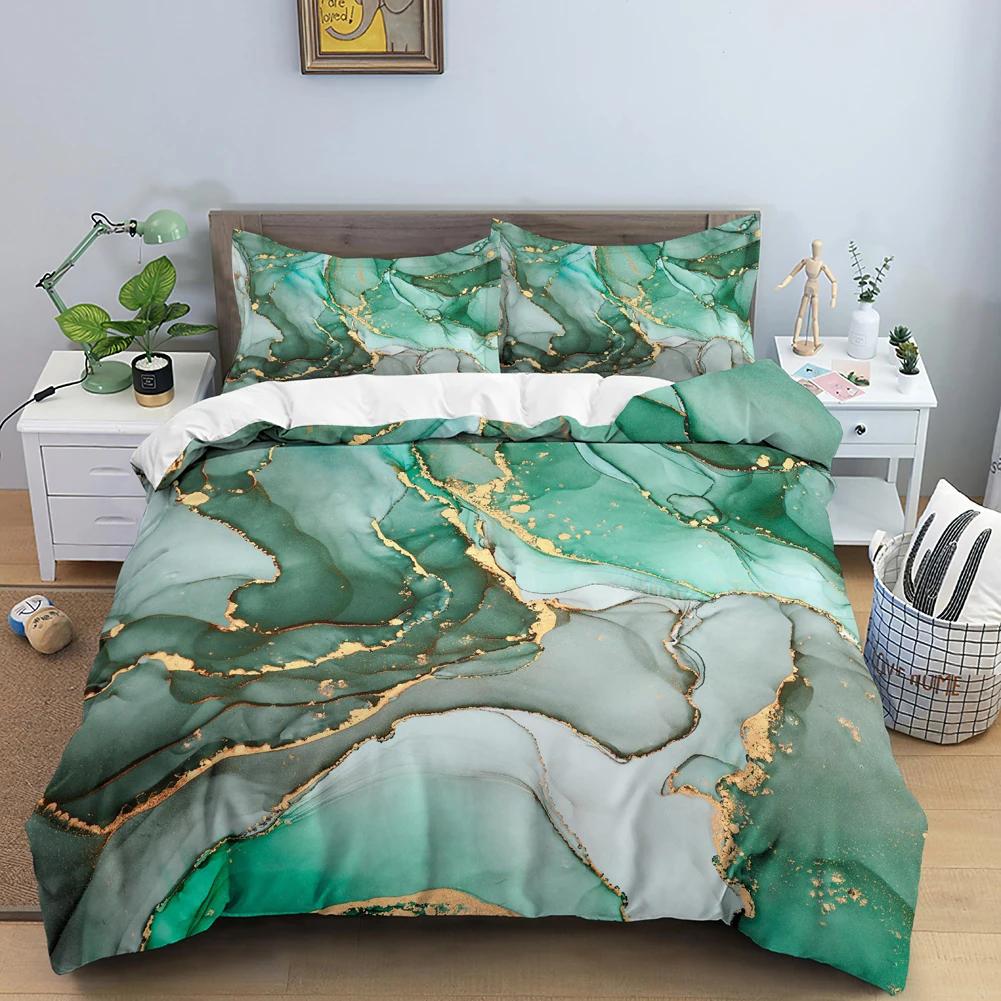 Chic Watercolour Marble Teal Blue Marble Duvet Cover Women Girl Gift Gold Fluid Stone Abstract Art Watercolor Bedspread Cover