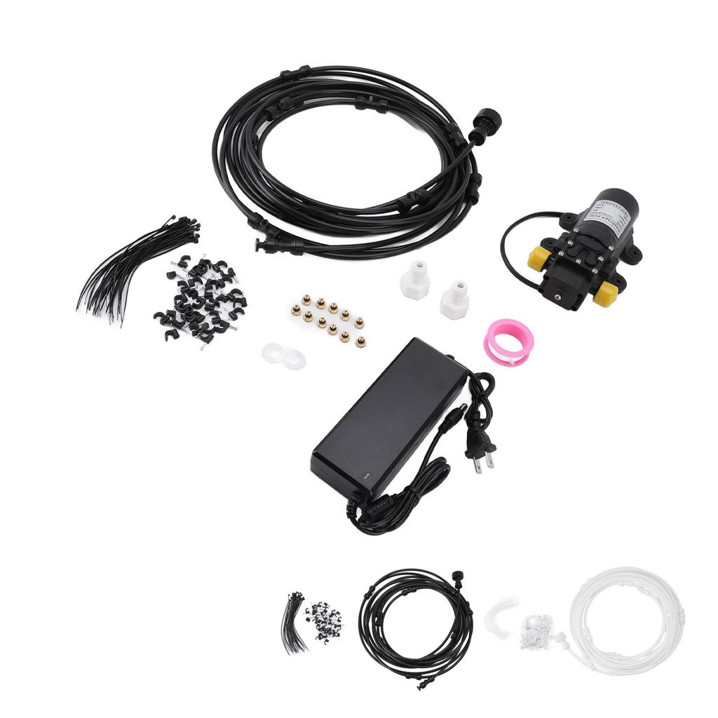 Outdoor Misting System Efficient with 29.5ft Pump Filter Nozzles Power Supply Garden Mist Hose Kit f