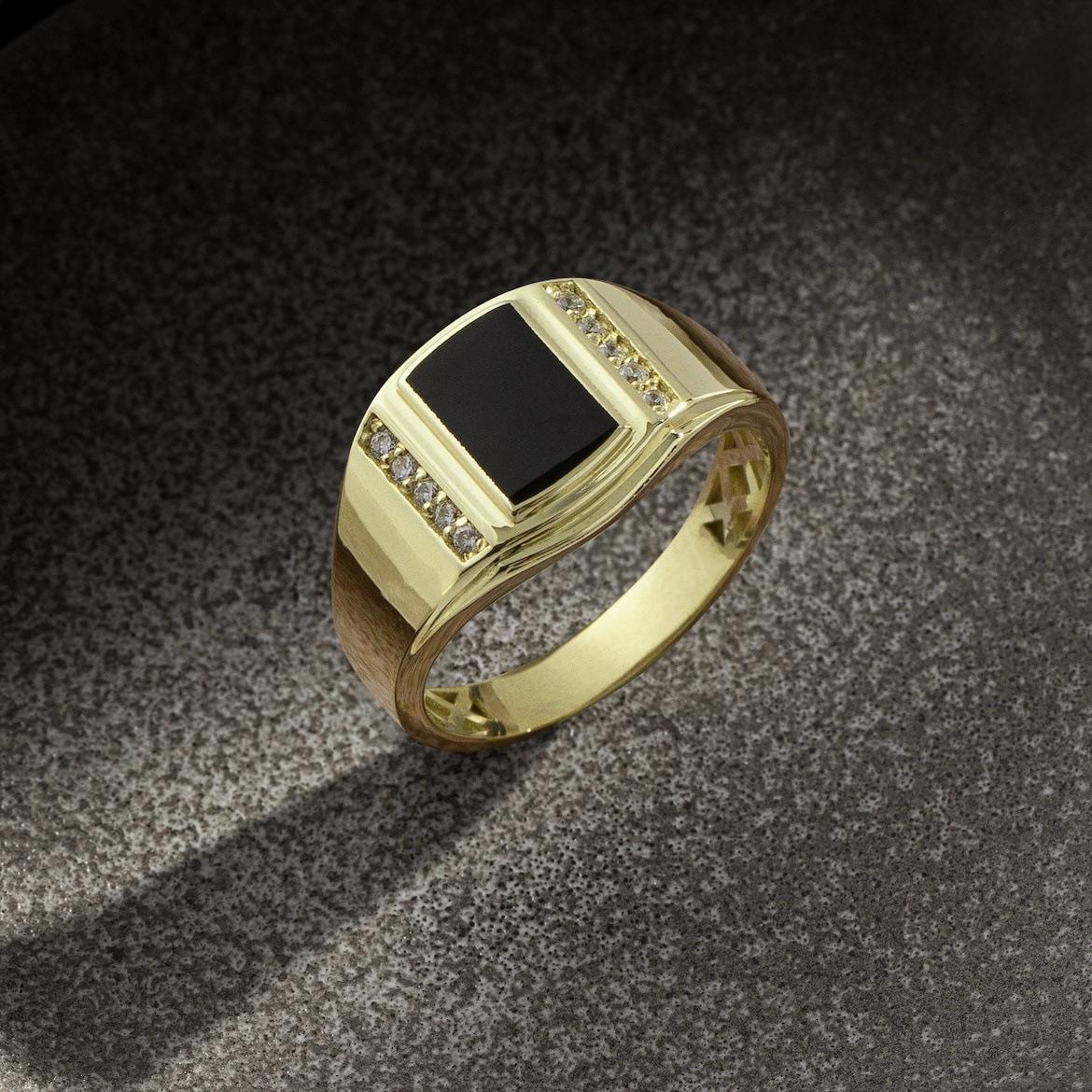 

Classical Gold Color Men Rings Square Round Black White Stone Rings Jewelry Party Gift 13