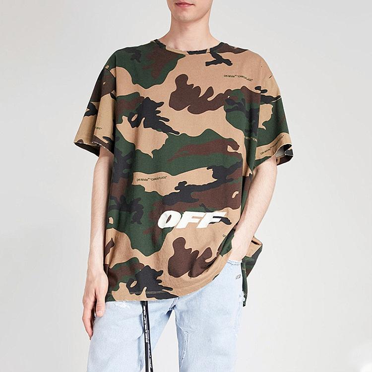 Off-White Alphabet Embroidered Short Sleeve Unisex Camouflage OMAA038E181850219901