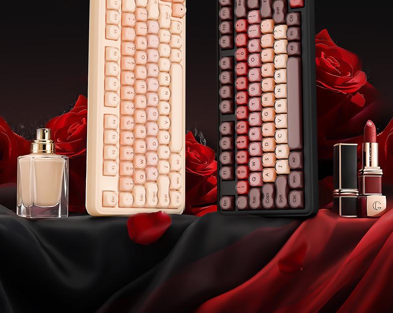 BOW Hangshi Multi-Mode Backlit Bluetooth Keyboard with Lipstick Foundation Design for Women, Mechanical Feel, and Wireless/Wired Options