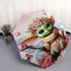 Yoda,Floral Fantasy Fully automatic themed umbrella - 8 ribs durable iron frame, tri-fold compact design, perfect as a gift, travel umbrella