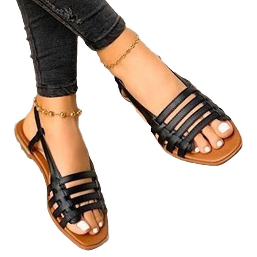 Sandals women's Korean version flat-soled single shoes spring and summer fashion woven beach shoes