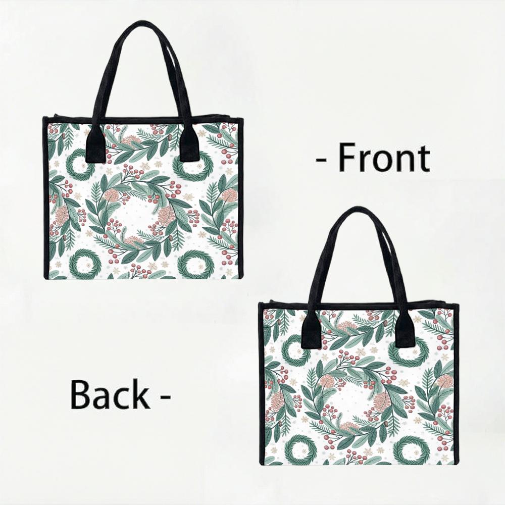 Winter Greenery Print Tote Bag Fashion Casual Daily Large Capacity Handbag for Women