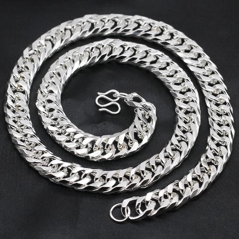 Silver Plated Silver Necklace Trendy Men Dragon Cloth Pattern Silver Necklace Imitation Silver Faucet Necklace Jewelry Men