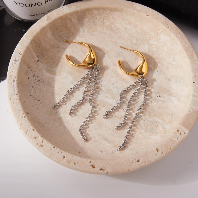 Light Luxury High-End Stainless Steel Mixed Color Chain Tassel Earrings Minimalist Titanium Steel Earrings  Jewelry Gifts