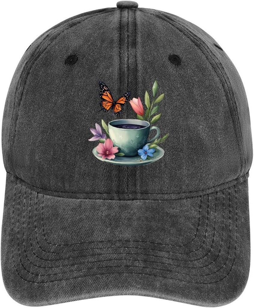 Casquette de Baseball Florale Papillon Café Polyester Décontractée Réglable Protection Solaire Chapeau Unisexe