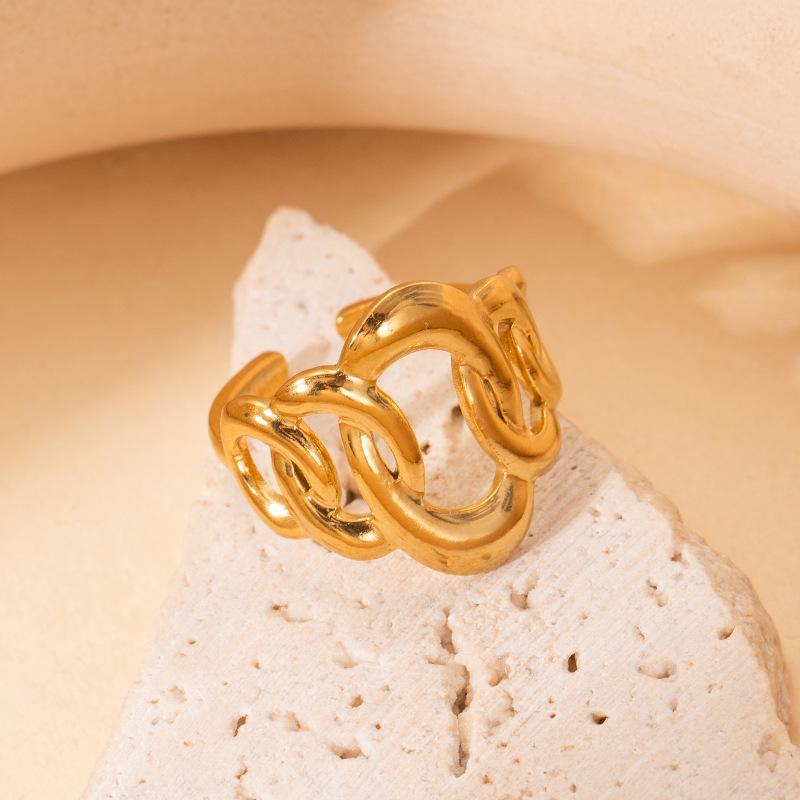 Modischer Nischen-Titanstahl-High-End-Metallring für Damen, nicht verblassend, mit übertriebenem Design und verstellbarer Öffnung für Accessoires