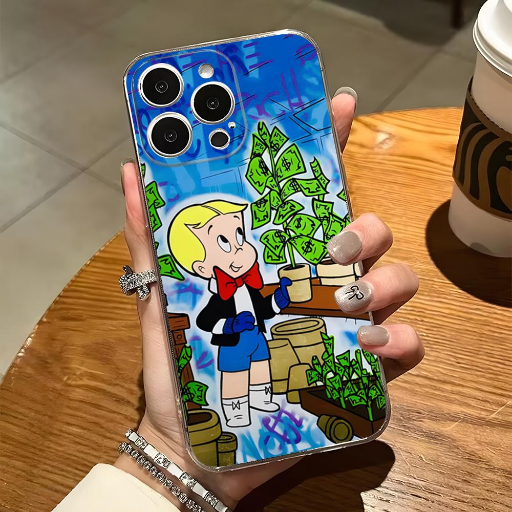 Cartoon Richie Rich Phone Case For Iphone 15 Pro Max 14 Plus 11 12 Mini 13 Pro 7 8 X XR XS SE Transparent Back Cover