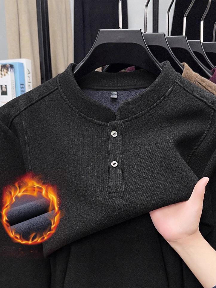 Men's Chinese Style Stand Collar Fleece Sweatshirt - Warm Long Sleeve Base Layer for Autumn/Winter