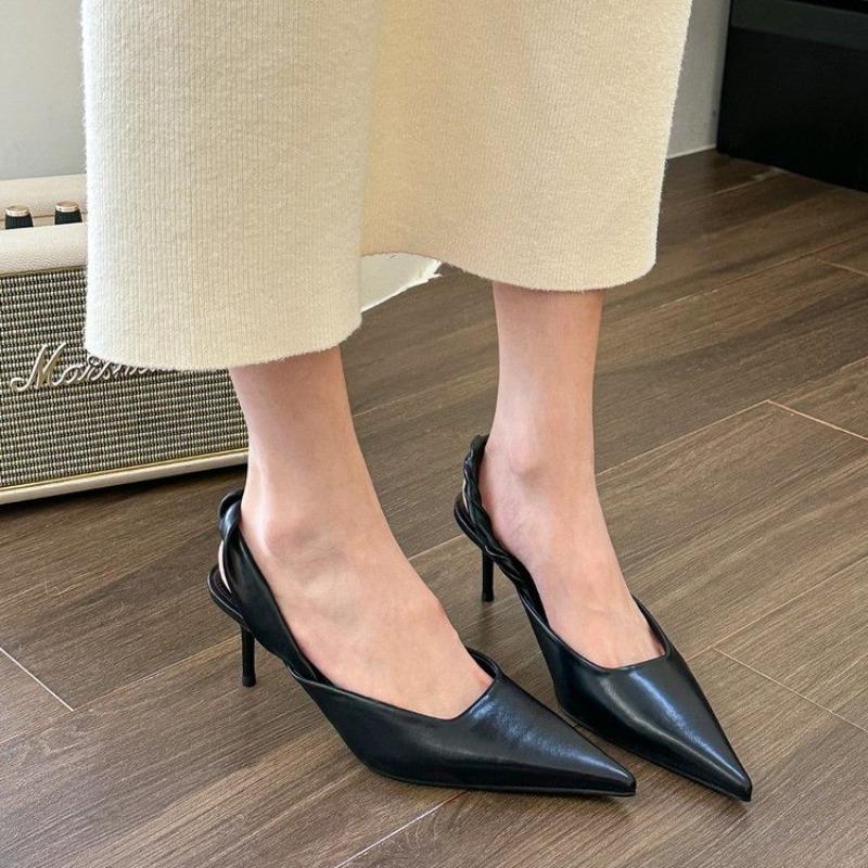 

Fashion New Popular Street Style Sexy Pointed Toe Metal Buckle Strap Women Pumps Stripper Sandals Slingback High Heels Female Shoes 35
