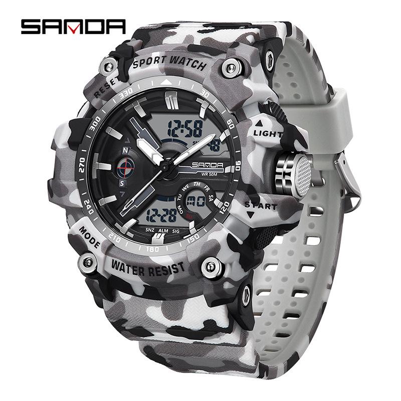 SANDA Women's Trendy LED Dual Display Waterproof Watch with Hourly Chime